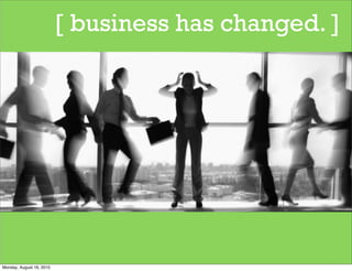 [ business has changed. ]




Monday, August 16, 2010
 