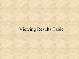 Viewing Results Table 
