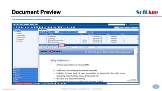 27
SoftAge Information Technology Ltd. : Confidential2 October 2015
Document Preview
This module allows user to preview documents.
 
