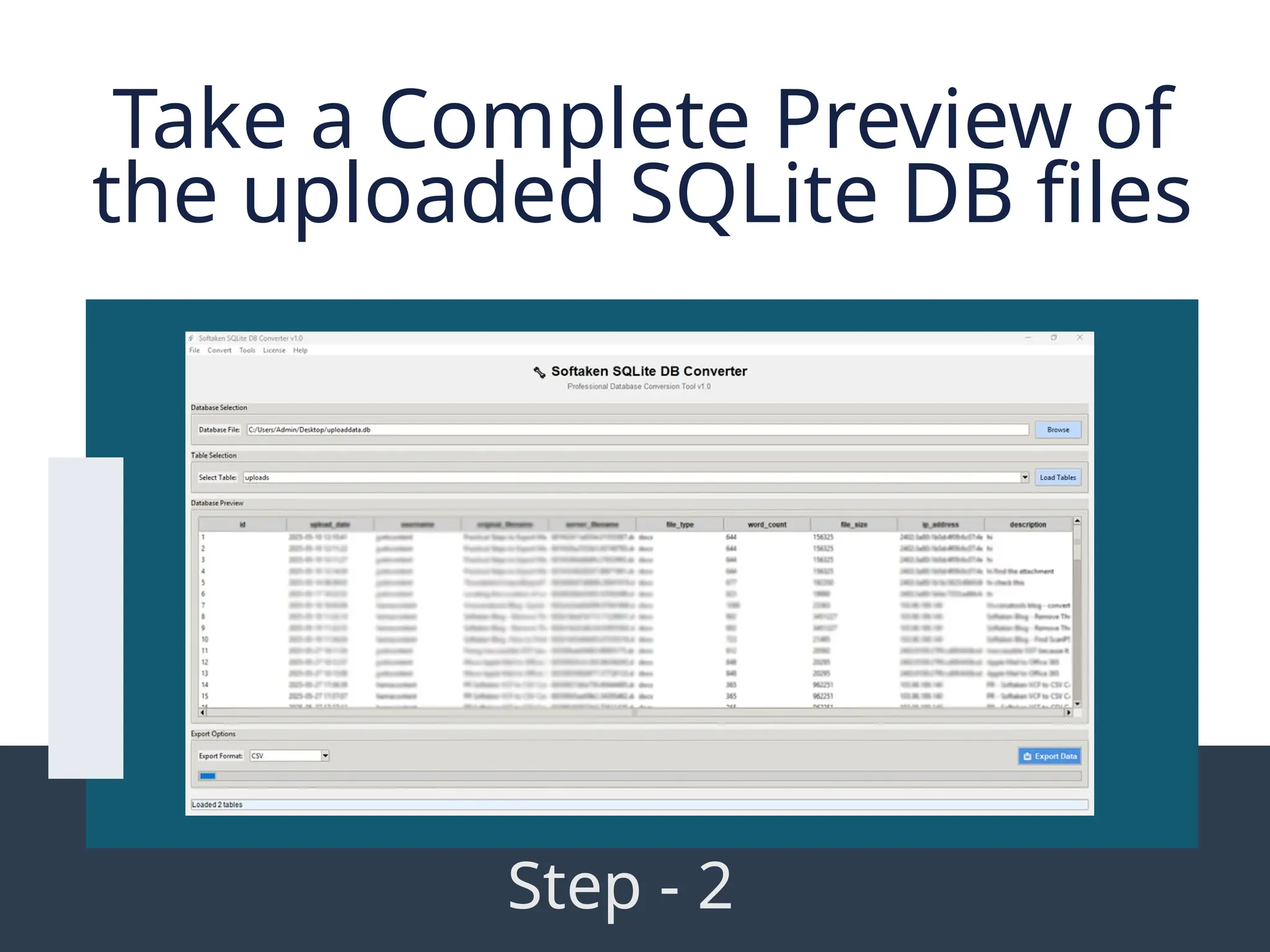 Take a Complete Preview of the uploaded SQLite DB files Step - 2 