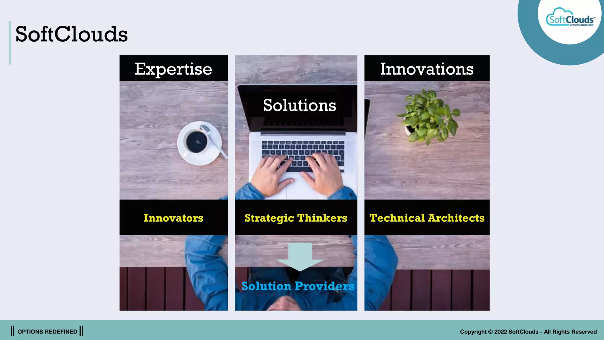 || OPTIONS REDEFINED || Copyright © 2022 SoftClouds - All Rights Reserved
Innovations
Expertise
Solutions
SoftClouds
Innovators Strategic Thinkers Technical Architects
Solution Providers
 