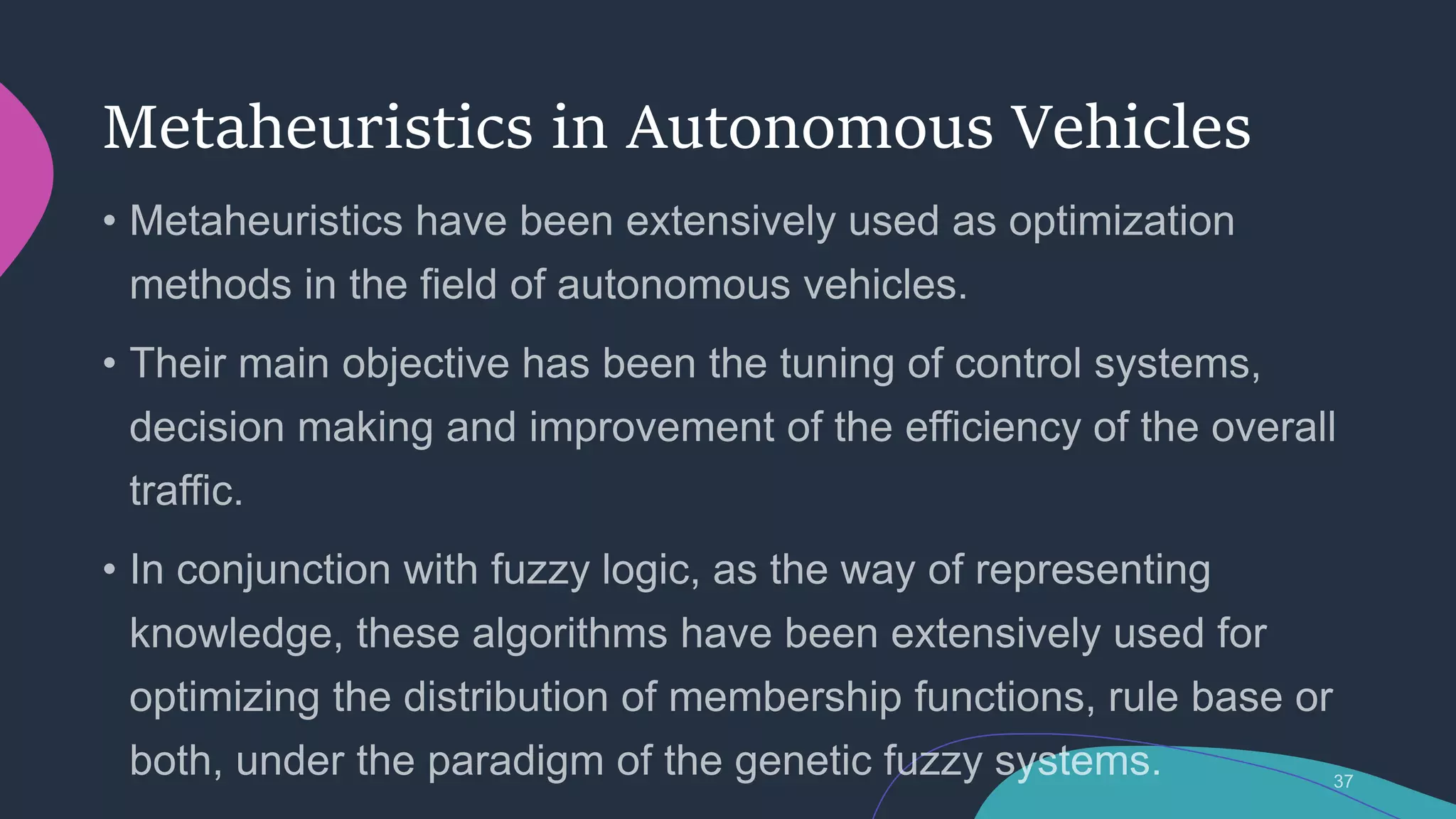 Metaheuristics in Autonomous Vehicles
 