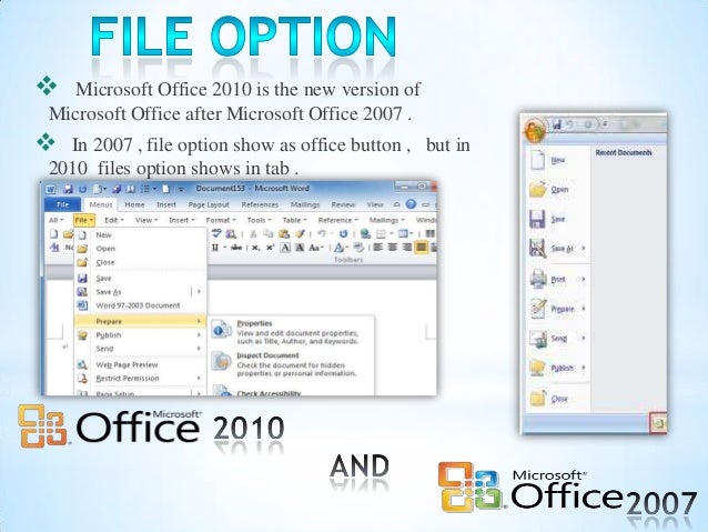 Microsoft Office 2007 Vs 2010 Comparison Chart