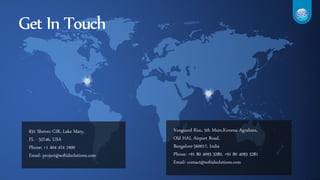 Get In Touch
Vanguard Rise, 5th Main,Konena Agrahara,
Old HAL Airport Road,
Bangalore-560017, India
Phone: +91 80 4093 3280, +91 80 4093 3281
Email: contact@softidsolutions.com
831 Shriver CIR, Lake Mary,
FL - 32746, USA
Phone: +1 404 474 1900
Email: project@softidsolutions.com
 