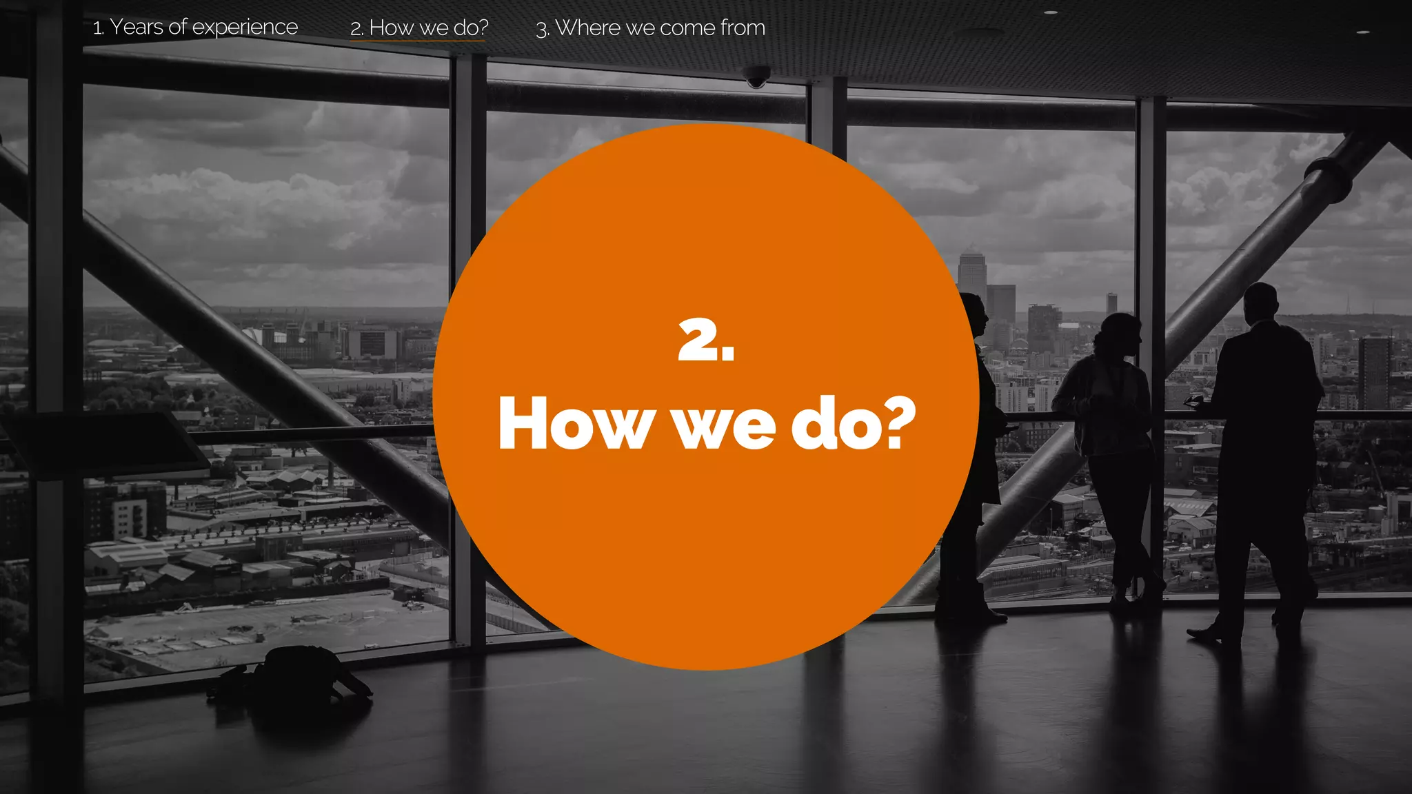 2.
How we do?
1. Years of experience 2. How we do? 3. Where we come from
 