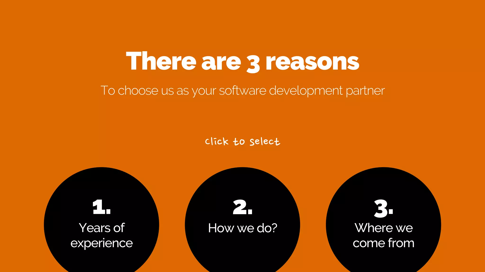 There are 3 reasons
To choose us as your software development partner
1.
Years of
experience
2.
How we do?
3.
Where we
come from
 