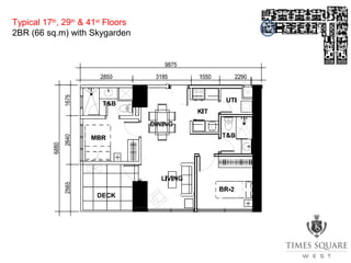 Typical 17th
, 29th
& 41st
Floors
2BR (66 sq.m) with Skygarden
 