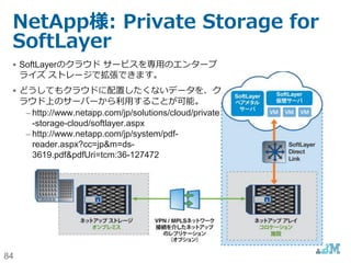 84
Intel Trusted Execution Technology
(Intel TXT)
参照：http://www.softlayer.com/intel-txt
1. Power ON時にIntel
TXTがBIOS/Firmware
を確認
2. Hypervisorが正
しいことを確認
3. OS、アプリを
起動
2. Hypervisorが不
正であることを検
出
3. Hypervisor
の起動が中断
Intel TXTはハードウェア支援型のセキュリティ技術であり、Hypervisorの起動前
に、BIOS/Firmware/Hypervisorが適合であることを確認できる技術です。
 