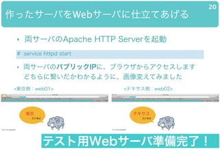 ä`ФWeb`ФƤ
20
# service httpd start
? I`ФΥѥ֥åIPˡ֥饦饢ޤ?
ɤ˿狼褦ˡ䤨Ƥߤޤ?
? I`ФApache HTTP Server
<|ȣweb01> <ƥȣweb02>
ƥWeb`Мʂˣ
 