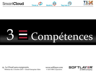 25 Le Cloud sans compromis
Webinar du 1 Octobre 2015 – Cloud Enterprise Sales
www.softlayer.com
© 2015 IBM Corporation
3 Compétences
 