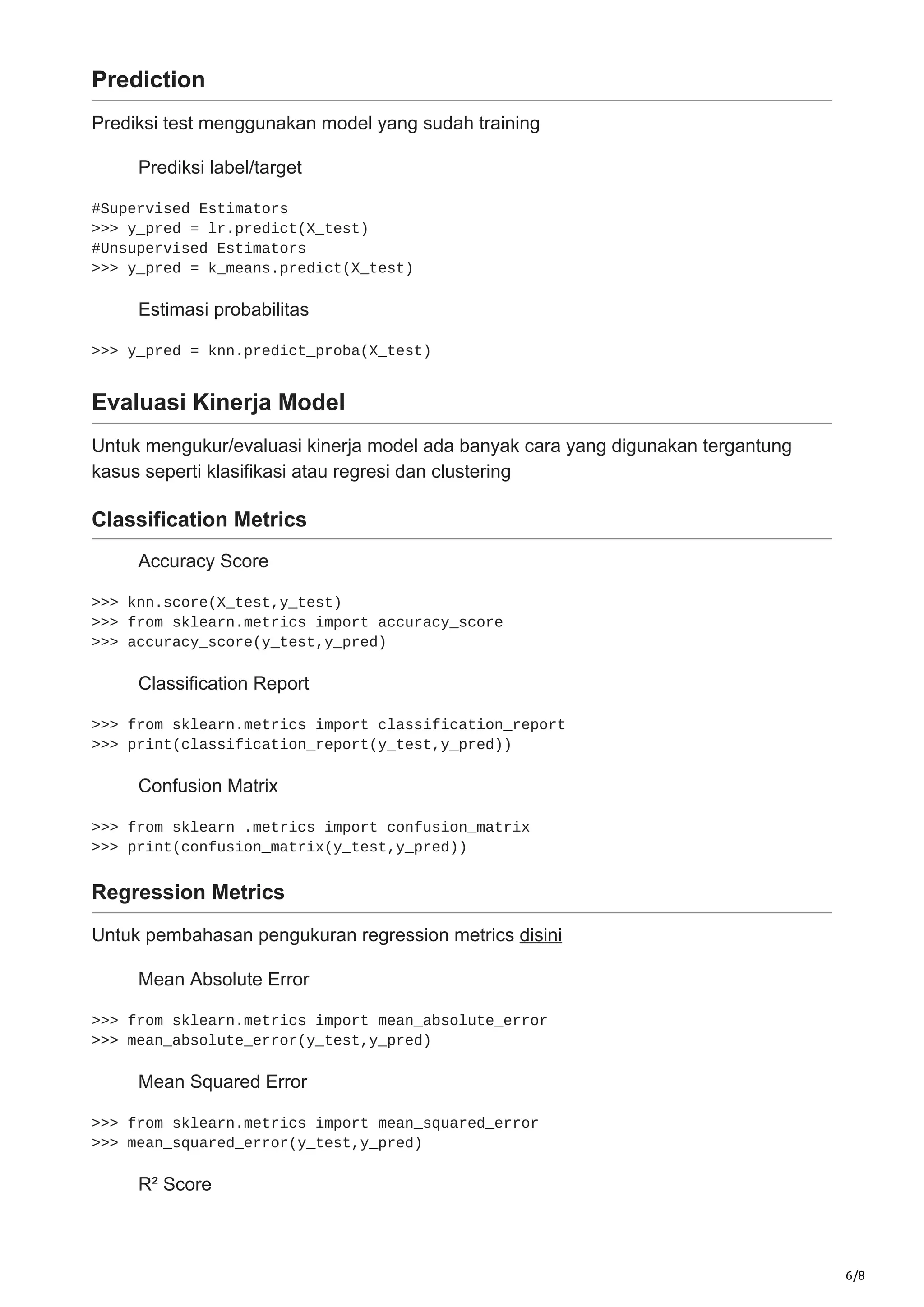scikit-learn cheat sheet untuk data science | PDF
