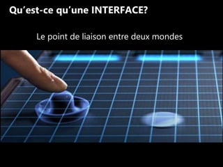 Qu’est-ce qu’une INTERFACE? 
Le point de liaison entre deux mondes 
 