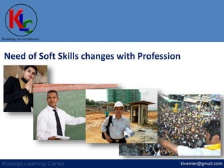 klcenter@gmail.com
Building up Confidence
Koncept Learning Center
Need of Soft Skills changes with Profession
 