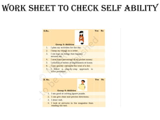 Work sheet to check self ability
 