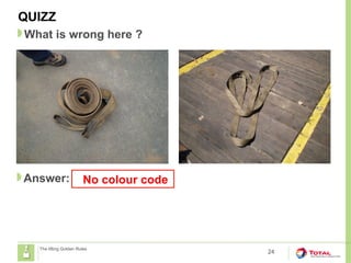 QUIZZ
24
What is wrong here ?
The lifting Golden Rules
Answer: No colour code
 