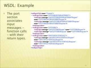 WSDL: Example
   The port
    section
    associates
    input
    messages -
    function calls
    - with their
    return types.




                     36
 