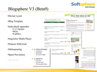 Blogsphere V3 (Beta9) Declan Lynch Blog Template Individuell anpassbar 1,2,3 Spalten Skins Lightbox Intgrierter Media Player Podcast XMLFeed Mehrsprachig Spam Prevention Download 