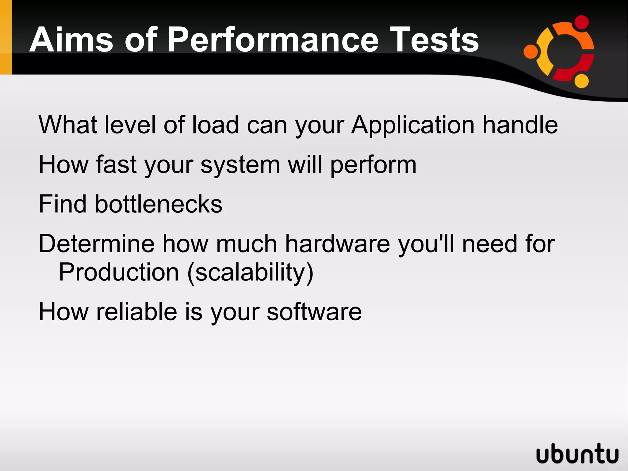 How Jmeter works  Jmeter simulates a group of users sending requests to a target server, and return statisticts that show the perfomance / funcationality of the target server / application via tables, graphs etc. Start Creates requests to target server and simulates a  number of users End Jmeter gathers Data to calculate  Statistical info Server Responds Jmeter Saves All Responses Report 