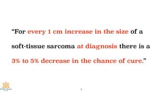 “For every 1 cm increase in the size of a
soft-tissue sarcoma at diagnosis there is a
3% to 5% decrease in the chance of cure.”
8
 