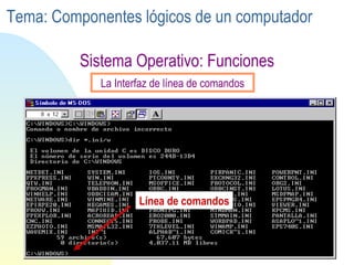 Sistema Operativo: Funciones Línea de comandos La Interfaz de línea de comandos Tema: Componentes lógicos de un computador 