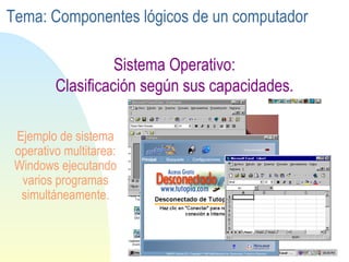 Sistema Operativo: Clasificación según sus capacidades. Ejemplo de sistema operativo multitarea: Windows ejecutando varios programas simultáneamente. Tema: Componentes lógicos de un computador 