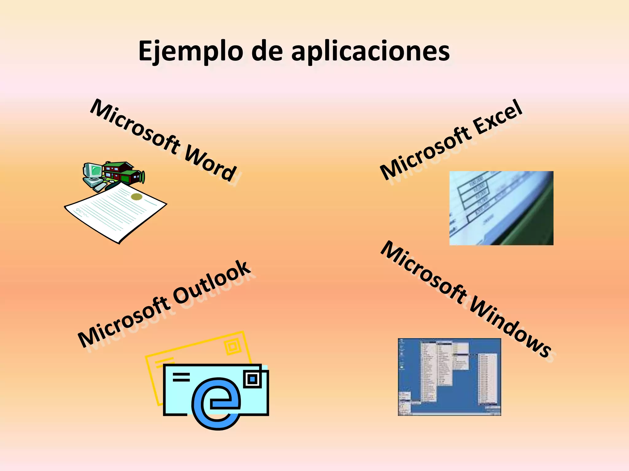 Ejemplo de aplicacionesMicrosoft WordMicrosoft ExcelMicrosoft WindowsMicrosoft Outlook