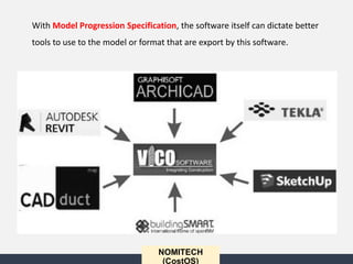 NOMITECH
(CostOS)
With Model Progression Specification, the software itself can dictate better
tools to use to the model or format that are export by this software.
 