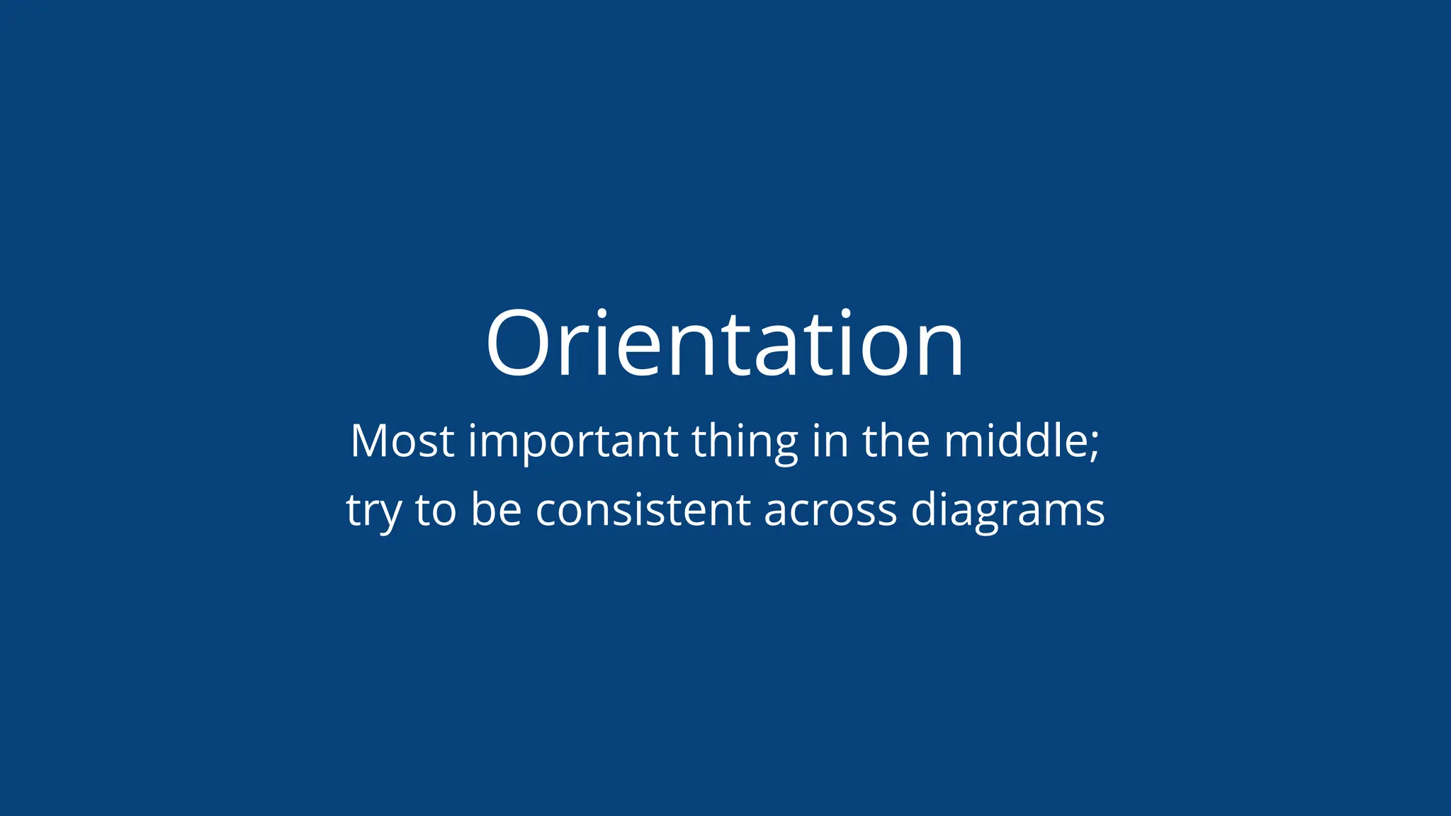 Orientation
Most important thing in the middle;
try to be consistent across diagrams
 