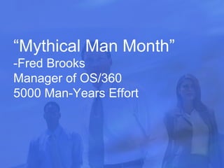 “ Mythical Man Month”  -Fred Brooks  Manager of OS/360 5000 Man-Years Effort 