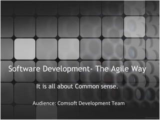 Software Development- The Agile Way It is all about Common sense. Audience: Development Team 