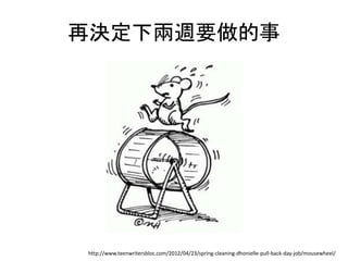再決定下兩週要做的事
http://www.teenwritersbloc.com/2012/04/23/spring-cleaning-dhonielle-pull-back-day-job/mousewheel/
 