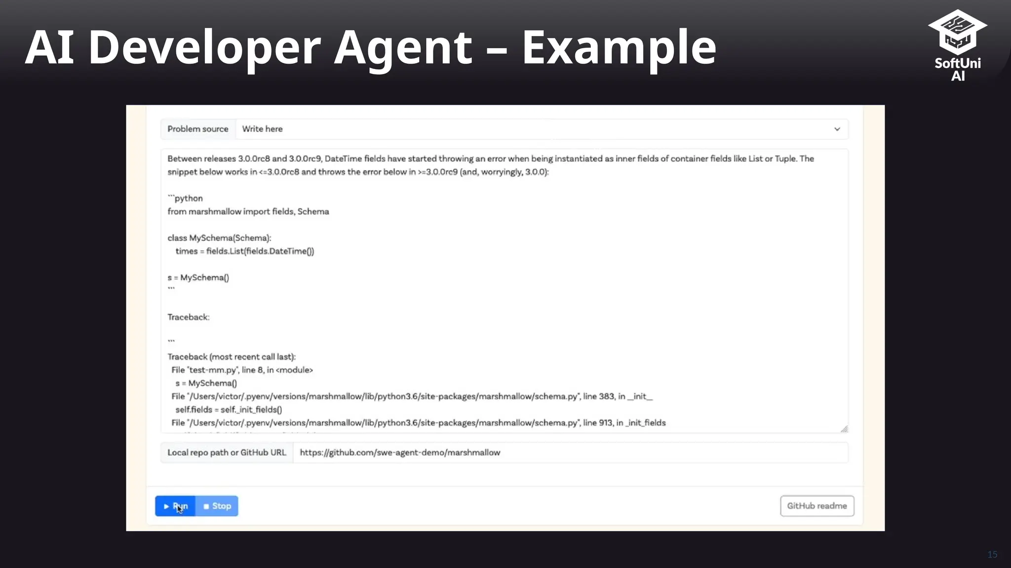 15
AI Developer Agent – Example
 