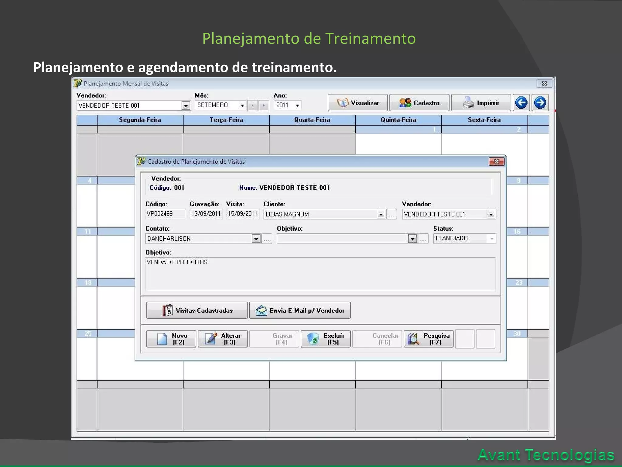 Planejamento de Treinamento Planejamento e agendamento de treinamento.