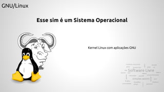 GNU/Linux
Esse sim é um Sistema Operacional
Kernel Linux com aplicações GNU
 
