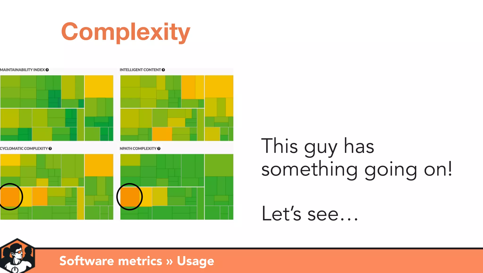 Software metrics » Usage
Complexity
This guy has
something going on!
Let’s see…
 