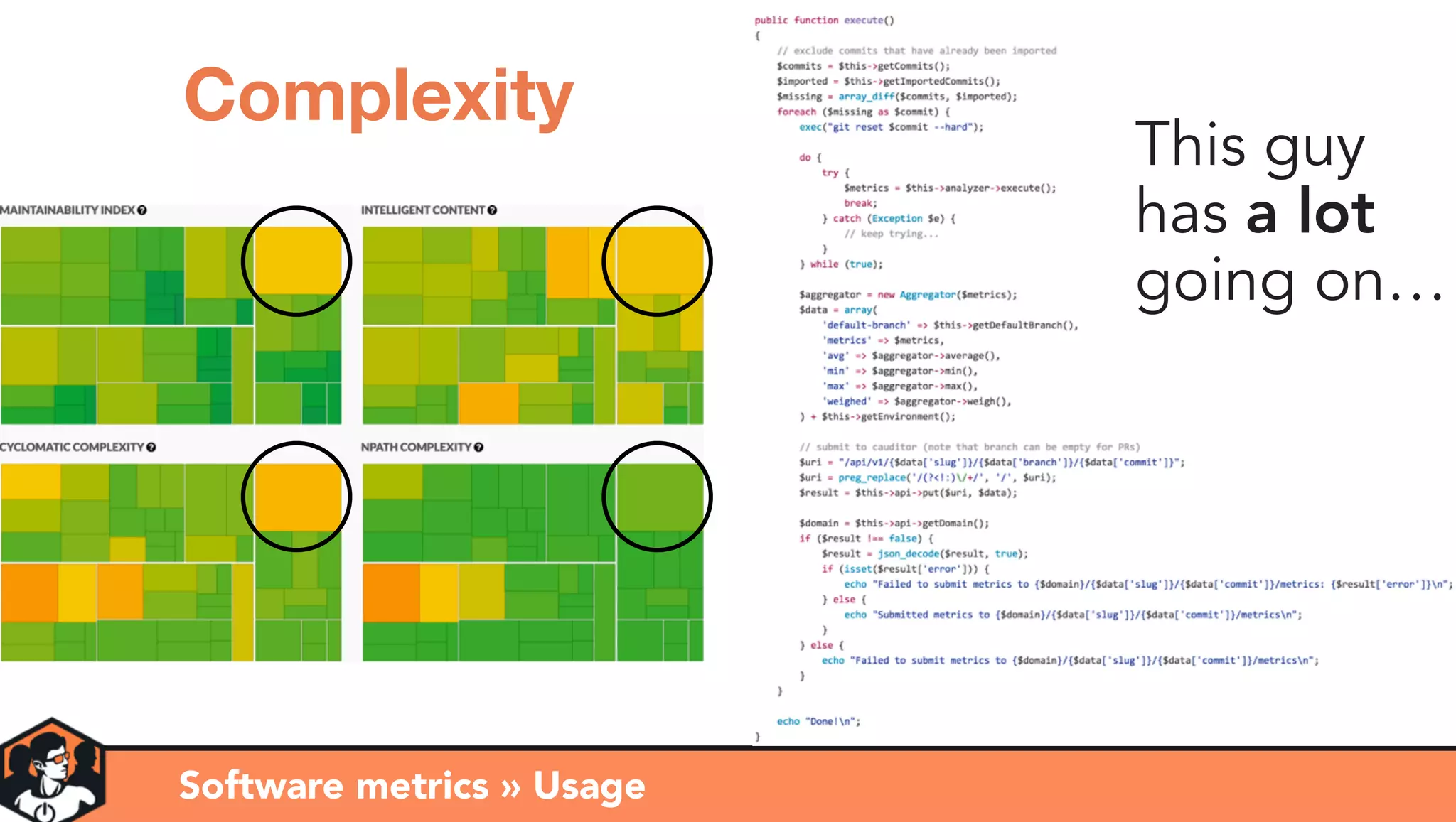 Software metrics » Usage
Complexity
This guy
has a lot
going on…
 
