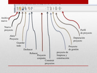 Archivo
nuevo
Nuevo
proyecto
Abrir
Proyecto
Guardar
todo
Deshacer
Rehacer
Proyecto
conjunto
Construir
proyectos
proyecto de
limpieza y
construcción
Proyecto
de gestión
Depuración
proyecto
Perfil
de proyecto
 