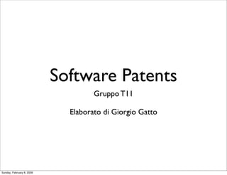 Software Patents
                                    Gruppo T11

                             Elaborato di Giorgio Gatto




Sunday, February 8, 2009
 
