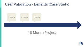 User Validation - Benefits (Case Study)
18 Month Project
3 months 6 months 9 months
 