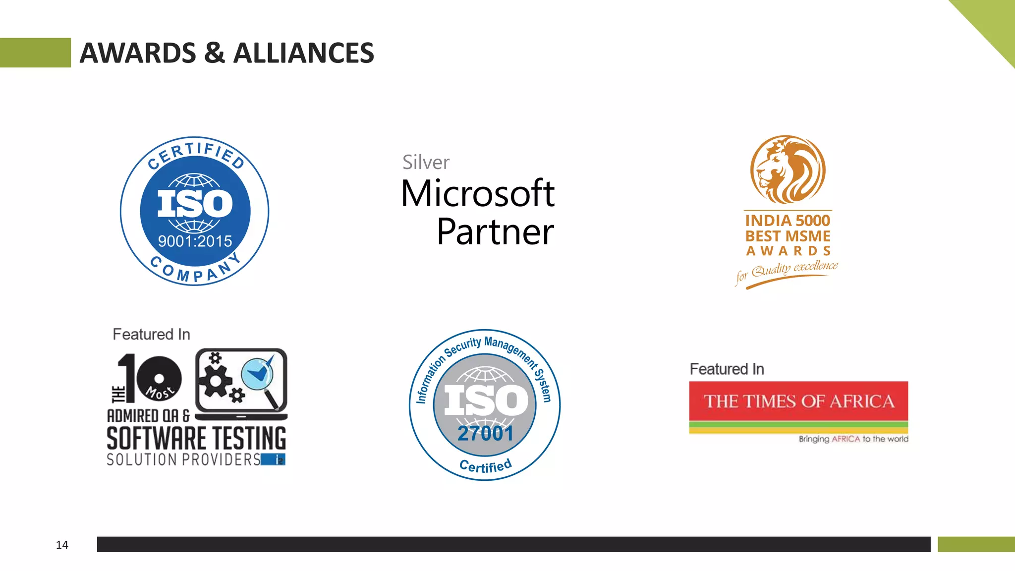 AWARDS & ALLIANCES
14
 