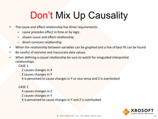 Don’t Mix Up Causality
•  The	
  cause	
  and	
  eﬀect	
  relaAonship	
  has	
  three	
  requirements:	
  
–  cause	
  pre...