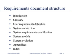 Requirements document structure ,[object Object],[object Object],[object Object],[object Object],[object Object],[object Object],[object Object],[object Object],[object Object]