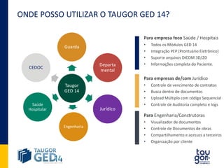 CONHEÇA O TAUGOR GED 14 
Novo!! Solução para Bancos e instituições que precisem Automação com 
OCR/ICR + OMR – Para extração de informações em imagens 
Extração de Dados da Imagem 
Configuração de Zonas para Leitura OCR 
Dados Extraídos – Basta aplicar regras 
 