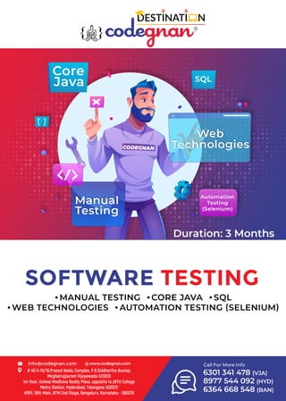 Codegnan- Best Software Testing training in Hyderabad (course syllabus)