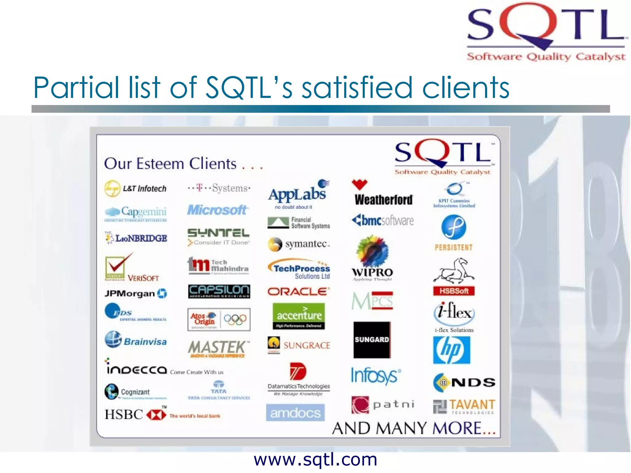 Partial list of SQTL’s satisfied clients 