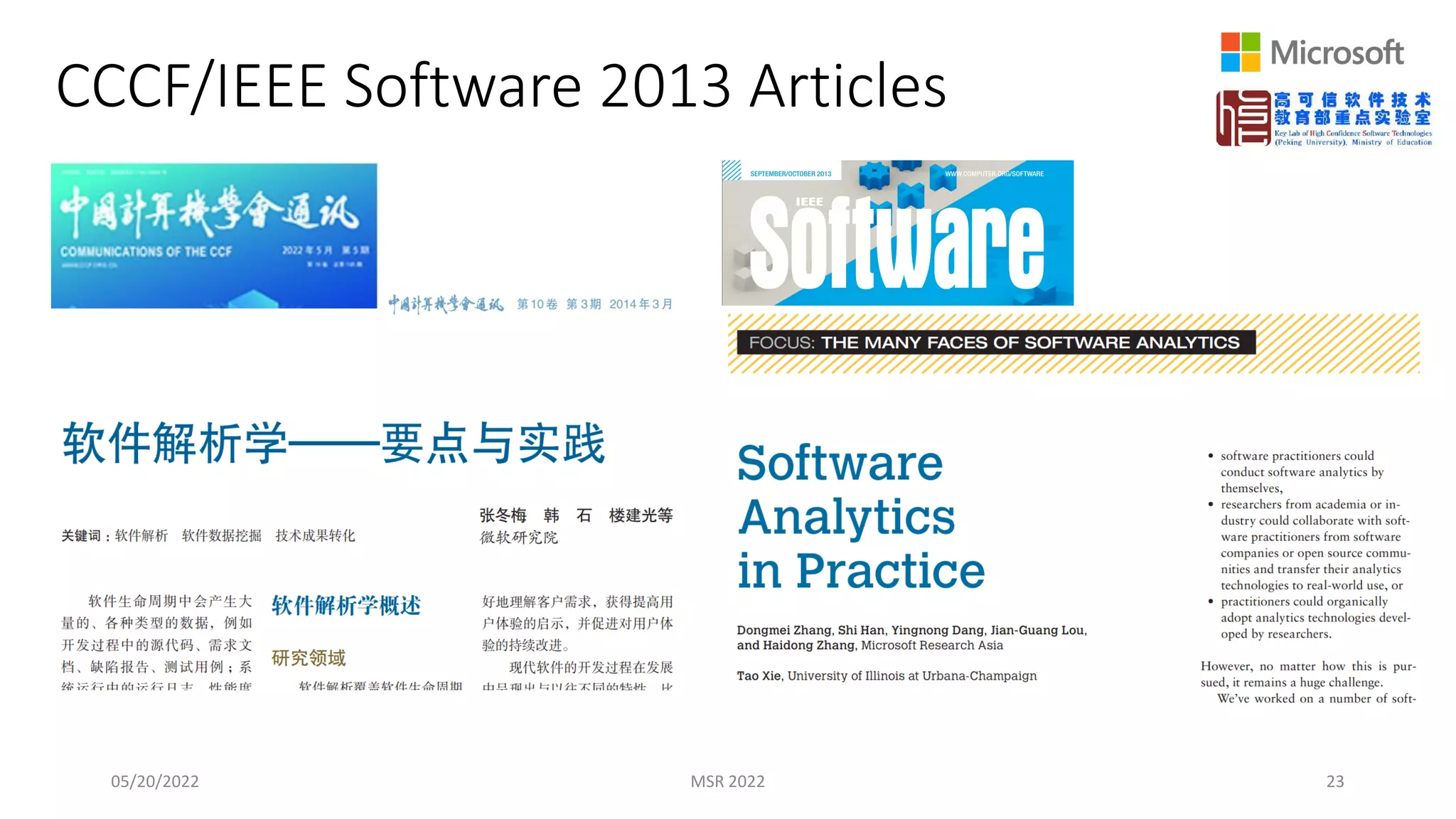 CCCF/IEEE Software 2013 Articles
05/20/2022 MSR 2022 23
 