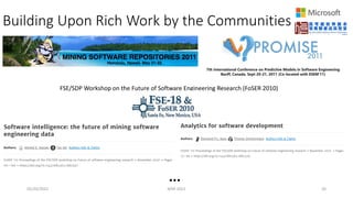 Building Upon Rich Work by the Communities
05/20/2022 MSR 2022 20
FSE/SDP Workshop on the Future of Software Engineering Research (FoSER 2010)
...
 