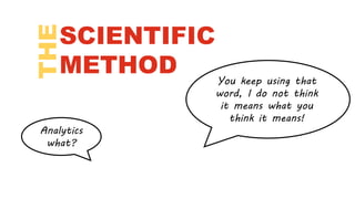 SCIENTIFIC
METHOD
Analytics
what?
You keep using that
word, I do not think
it means what you
think it means!
THE
 