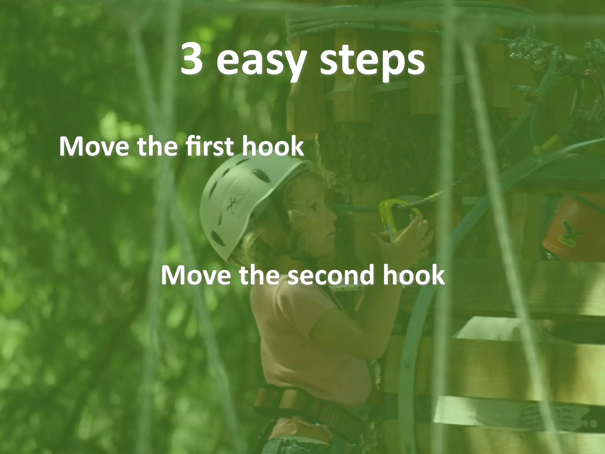 3 easy steps
Move the ﬁrst hook



       Move the second hook
 