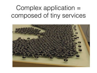 Complex application =
composed of tiny services
 